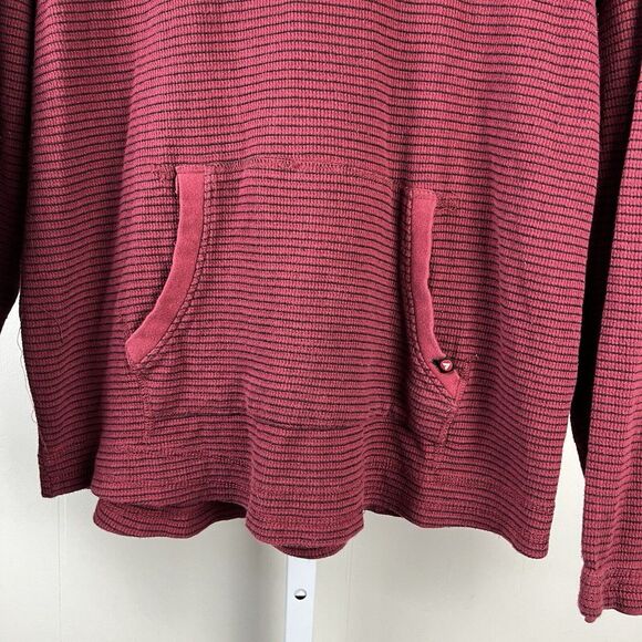 Airwalk Hooded Hoodie Top‎ Womens Large Thermal Waffle Knit Red Black Stripe - Picture 3 of 7